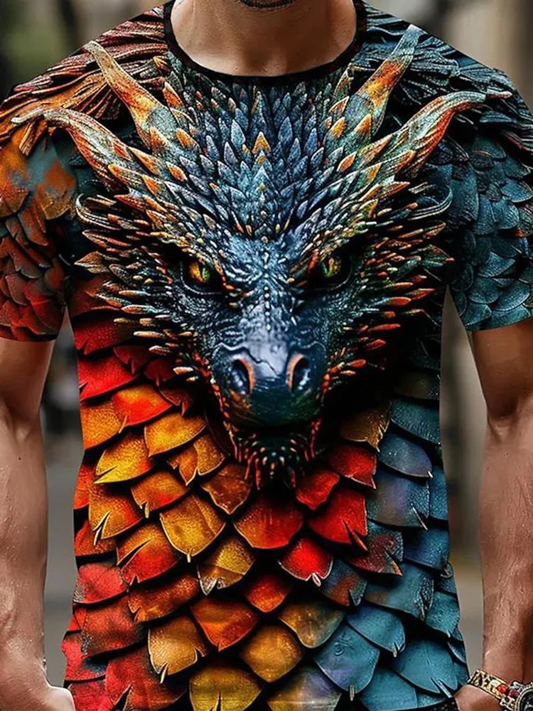 3D Printed Wolf Pattern Summer Outdoor Casual Men's T-Shirt Loose Comfortable Sports Short Sleeves Street Fashion Crewneck Tops