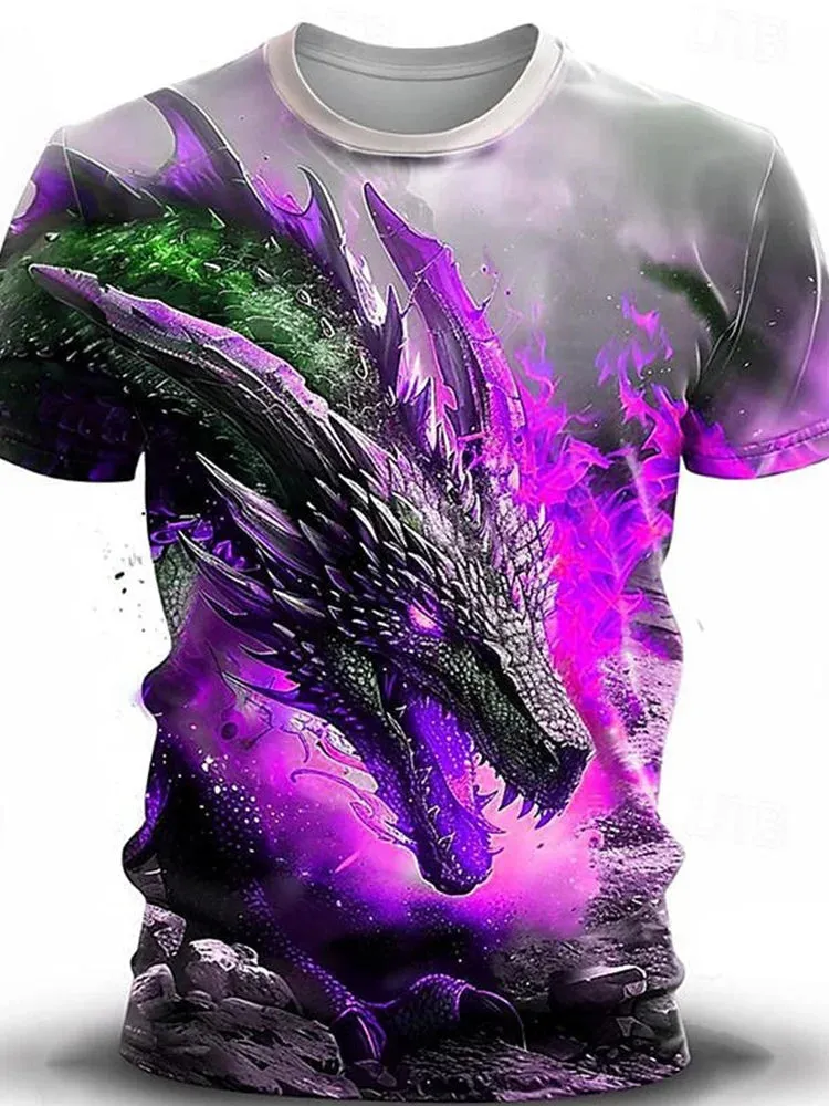 3D Printed Wolf Pattern Summer Outdoor Casual Men's T-Shirt Loose Comfortable Sports Short Sleeves Street Fashion Crewneck Tops