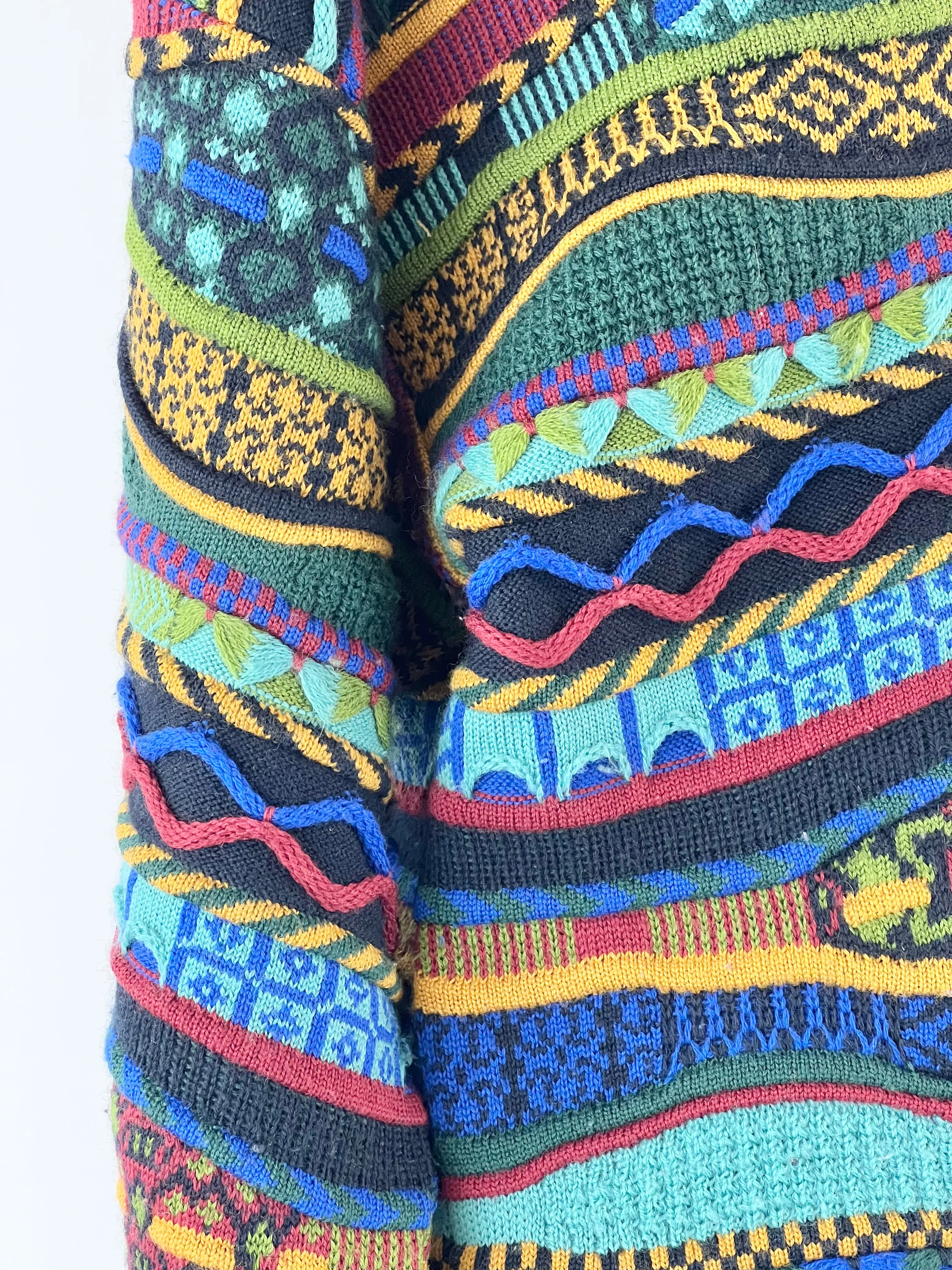 90s Multicolour 3D Knit Merino Sweater - L