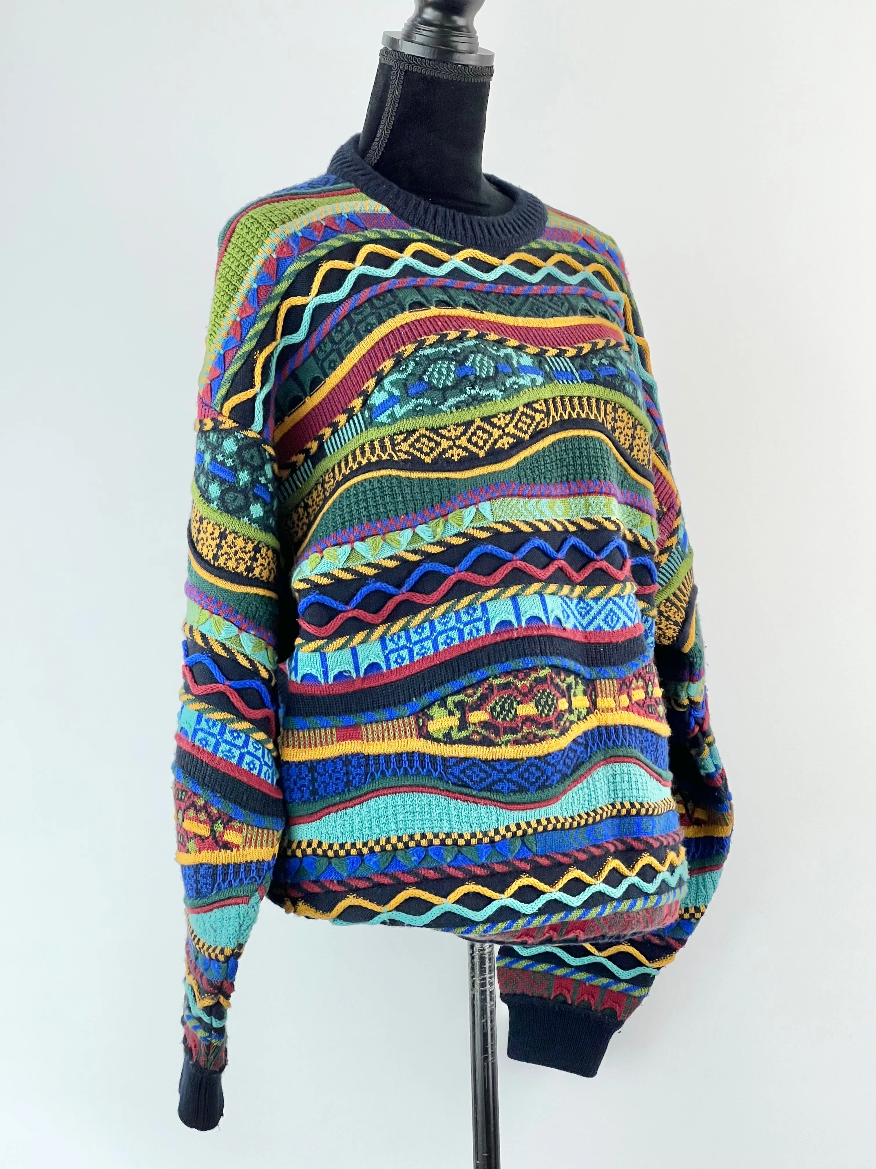 90s Multicolour 3D Knit Merino Sweater - L