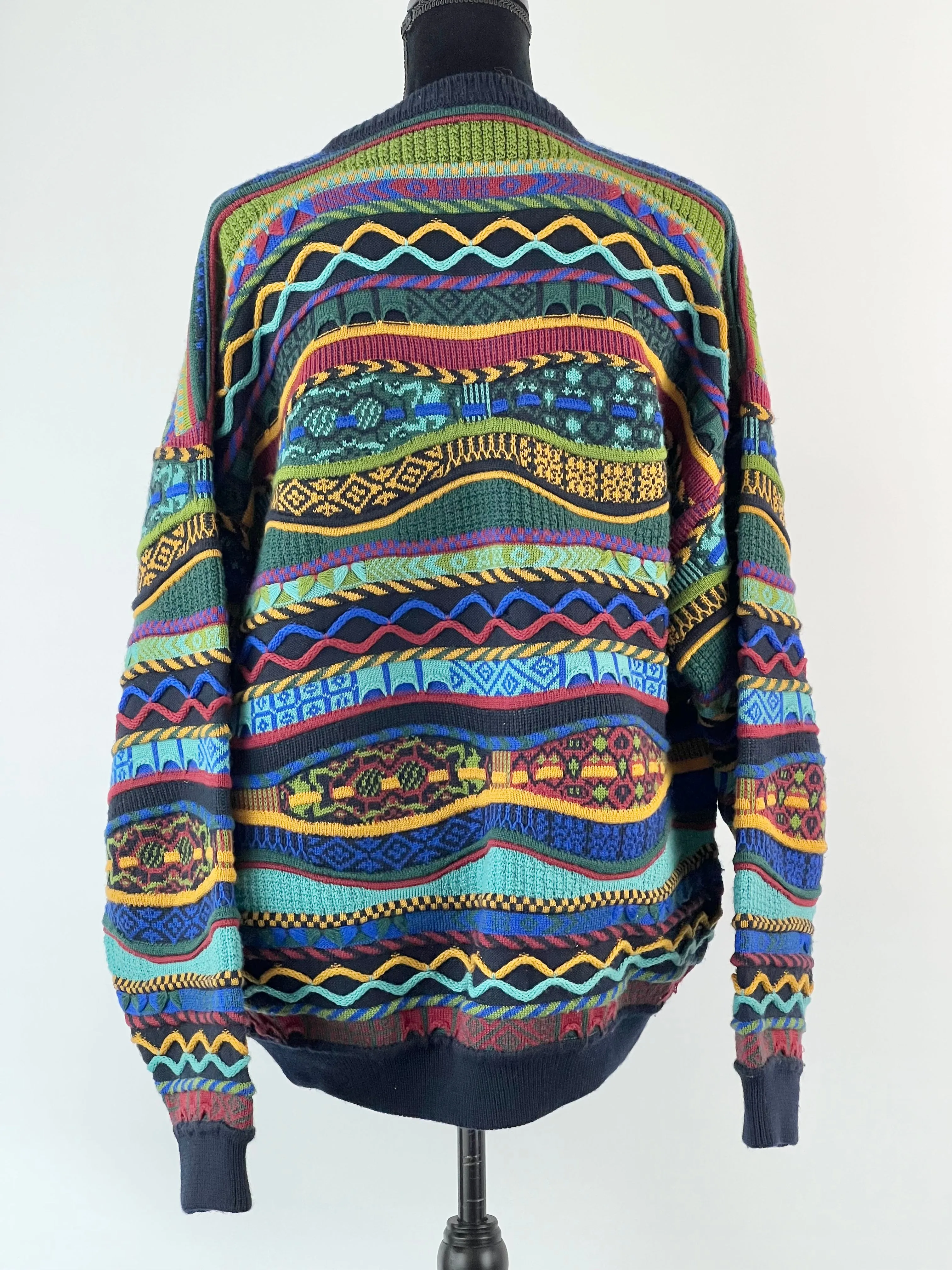 90s Multicolour 3D Knit Merino Sweater - L