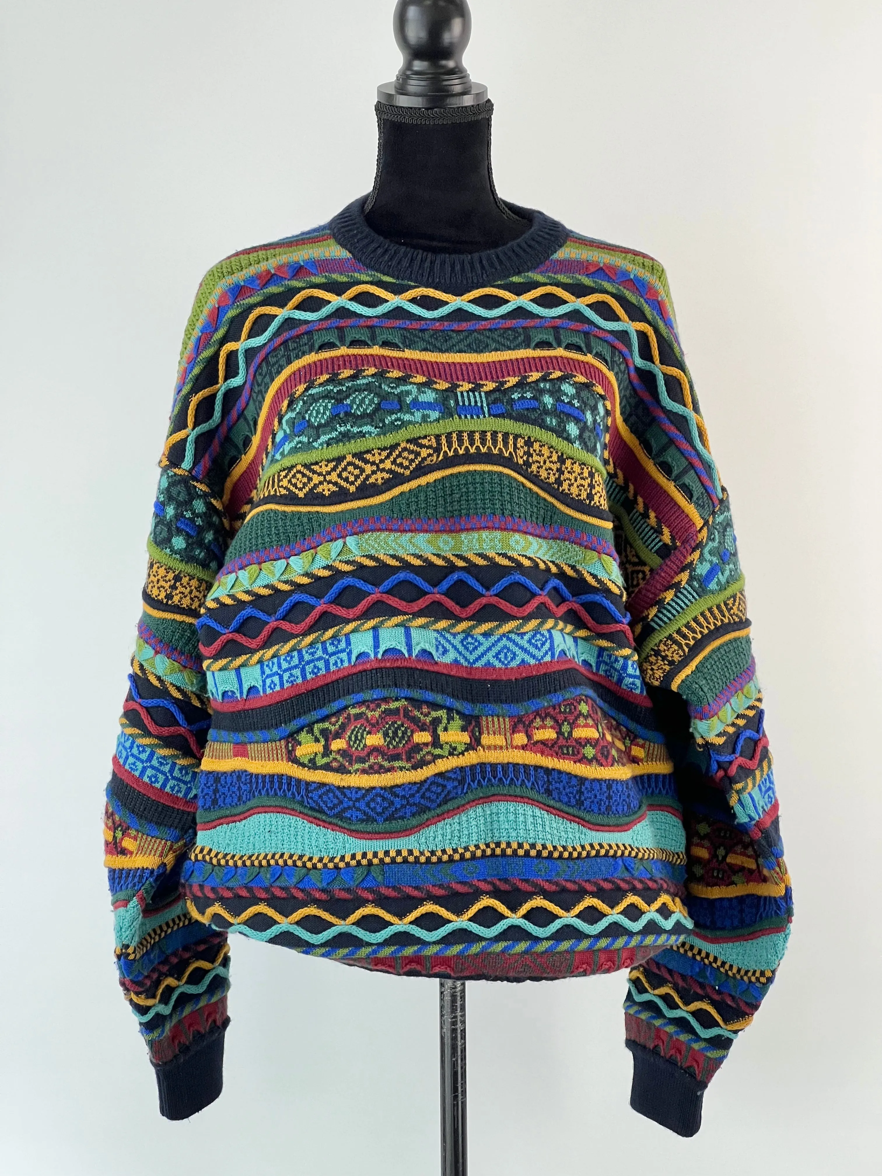 90s Multicolour 3D Knit Merino Sweater - L