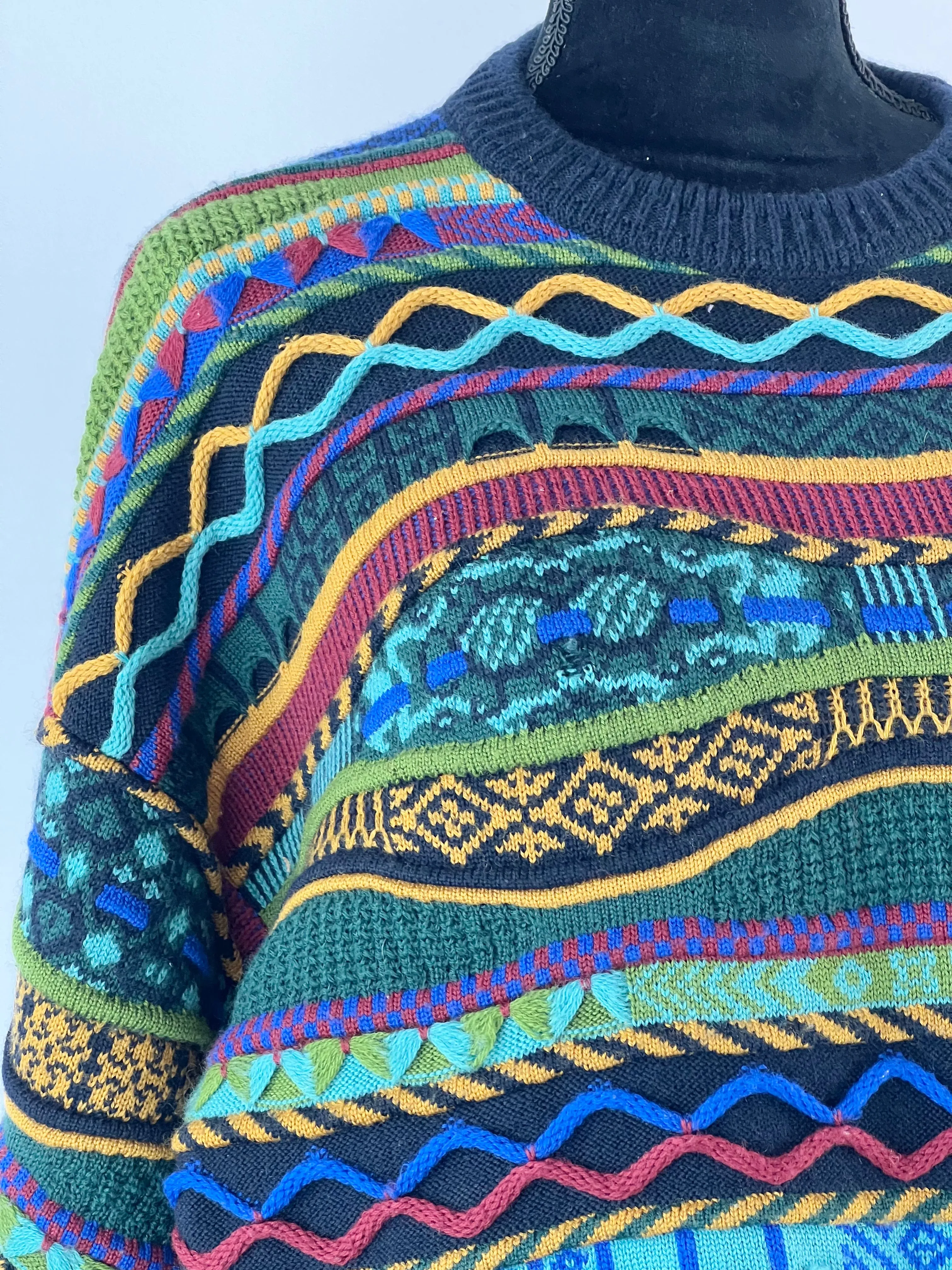 90s Multicolour 3D Knit Merino Sweater - L