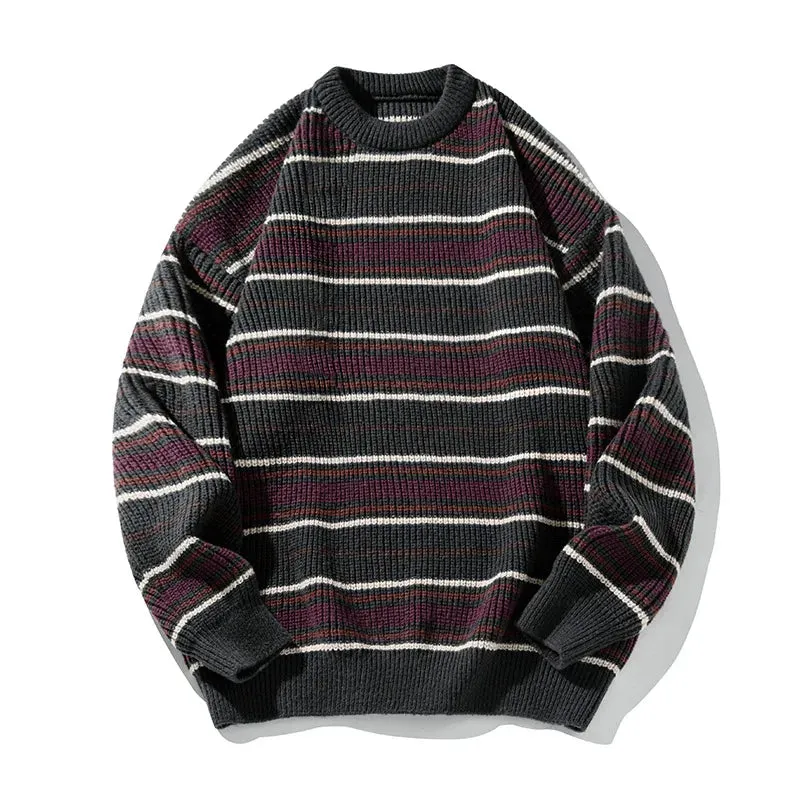 Aidase Retro Striped Soft Pullover Sweater Men Women Couple Model Autumn Winter Japanese Loose Lazy Wind Knit Sweater Warm