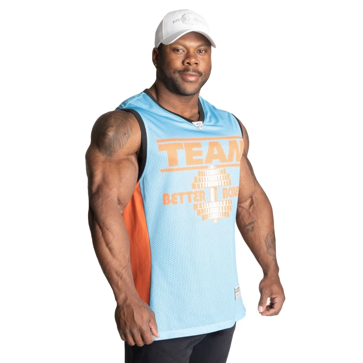 Better Bodies Anniversary Mesh Tank - Light Blue/Flame