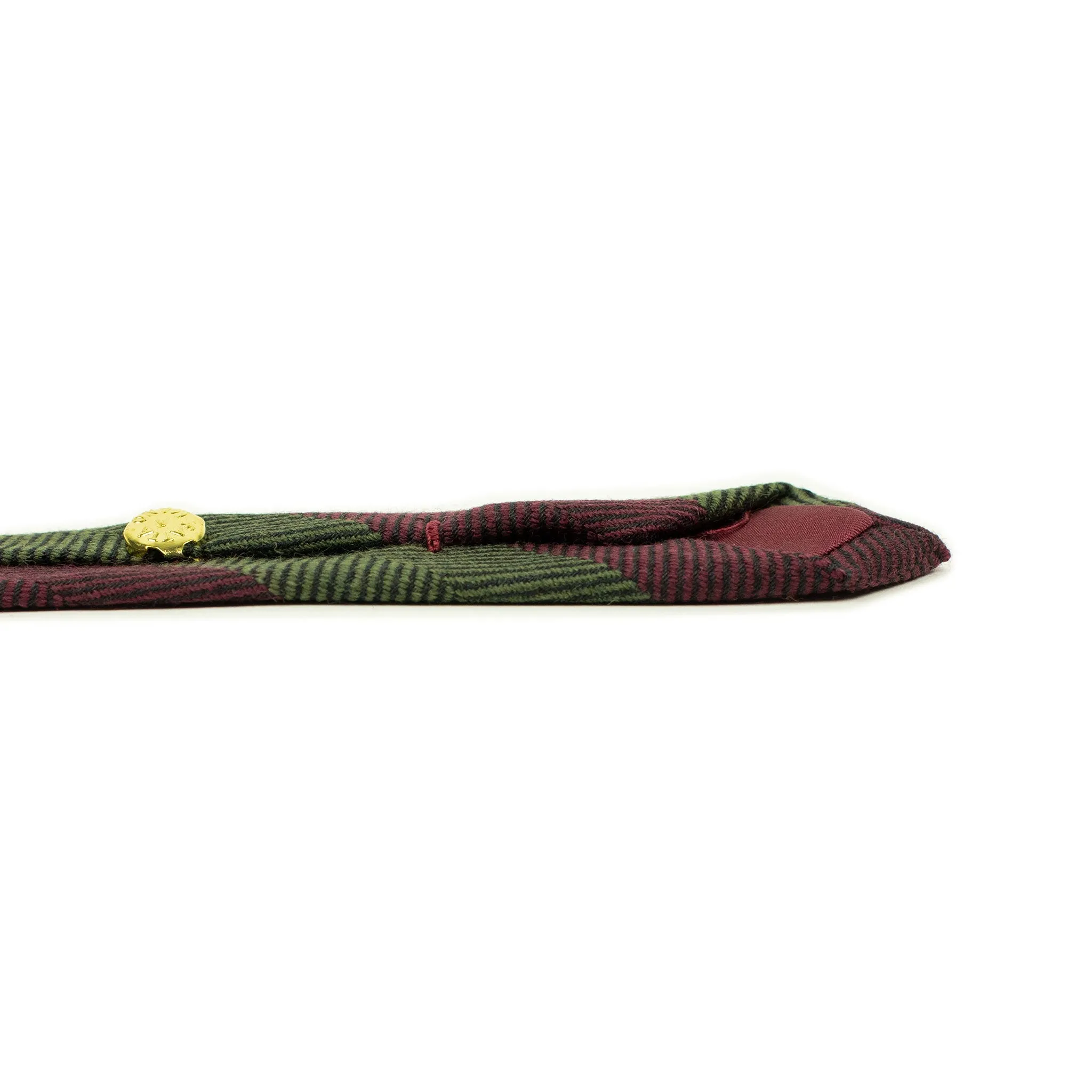 Block stripe tie, burgundy and green herringbone wool