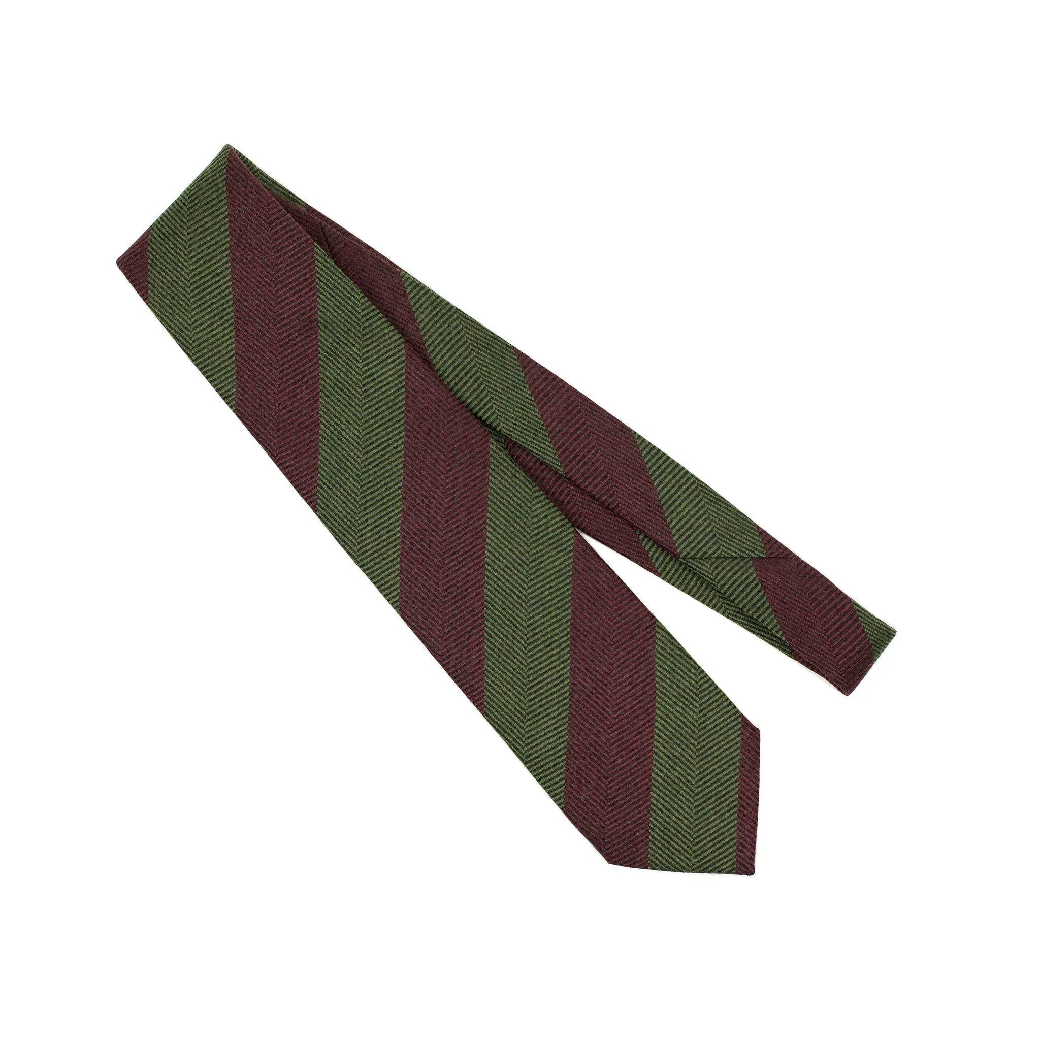 Block stripe tie, burgundy and green herringbone wool