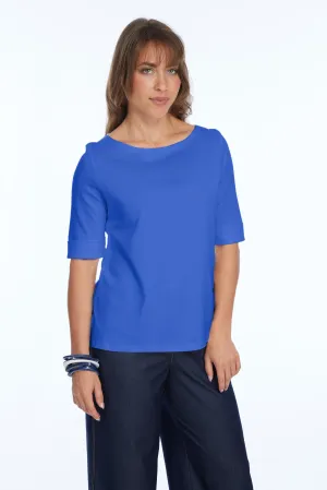 Blue Round Scoop Neck Top 100% Cotton ZIOLA | LIOR