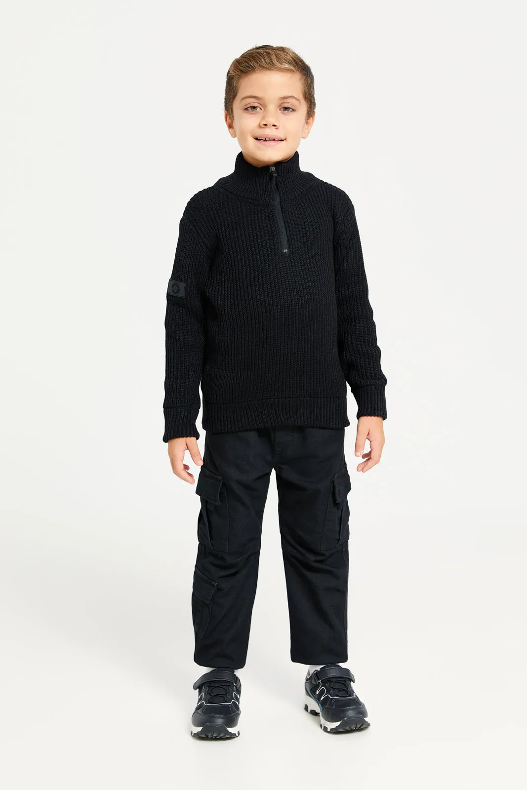 Boys Black Zip Placket Pullover