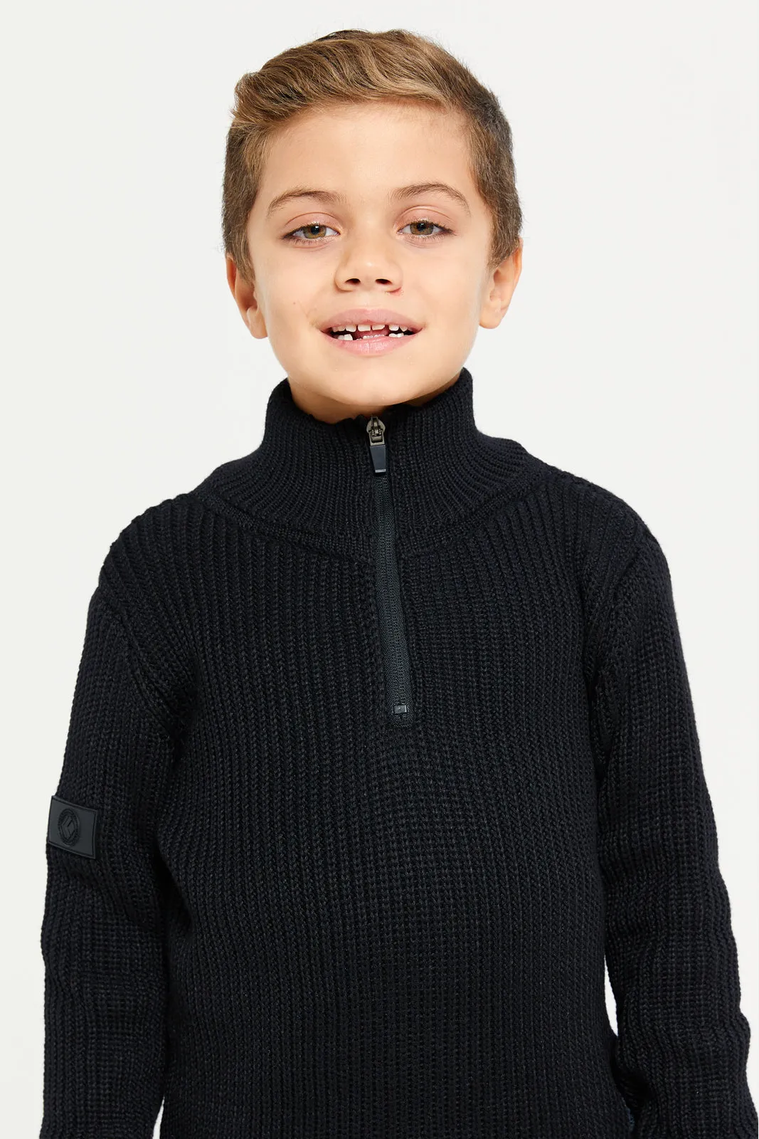 Boys Black Zip Placket Pullover