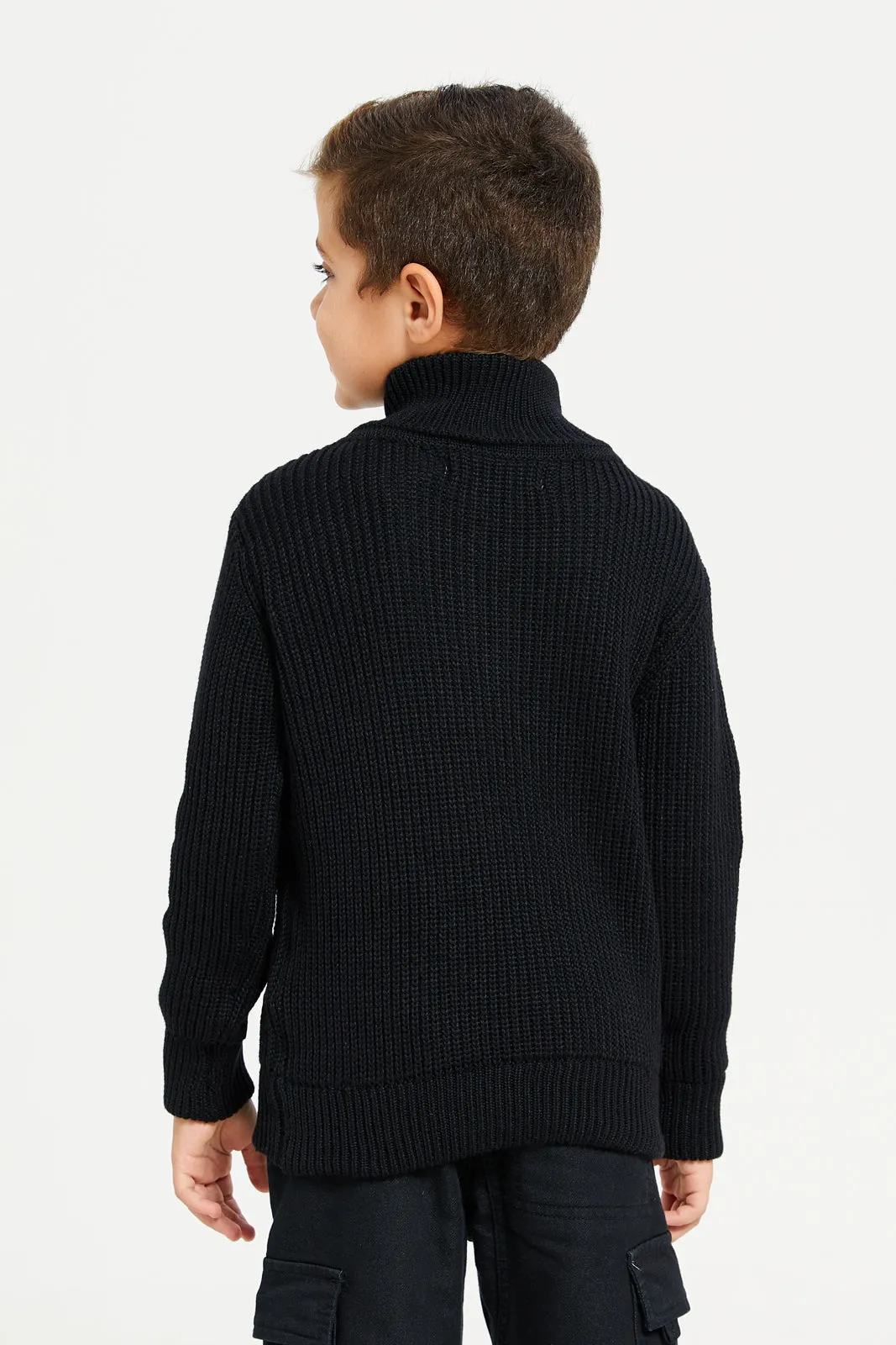 Boys Black Zip Placket Pullover