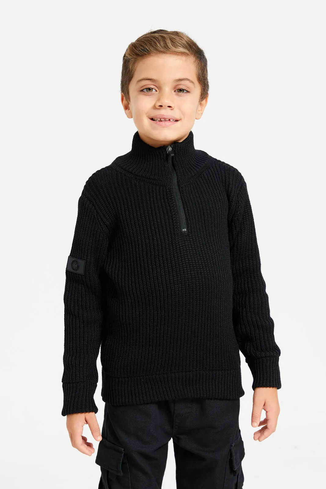 Boys Black Zip Placket Pullover