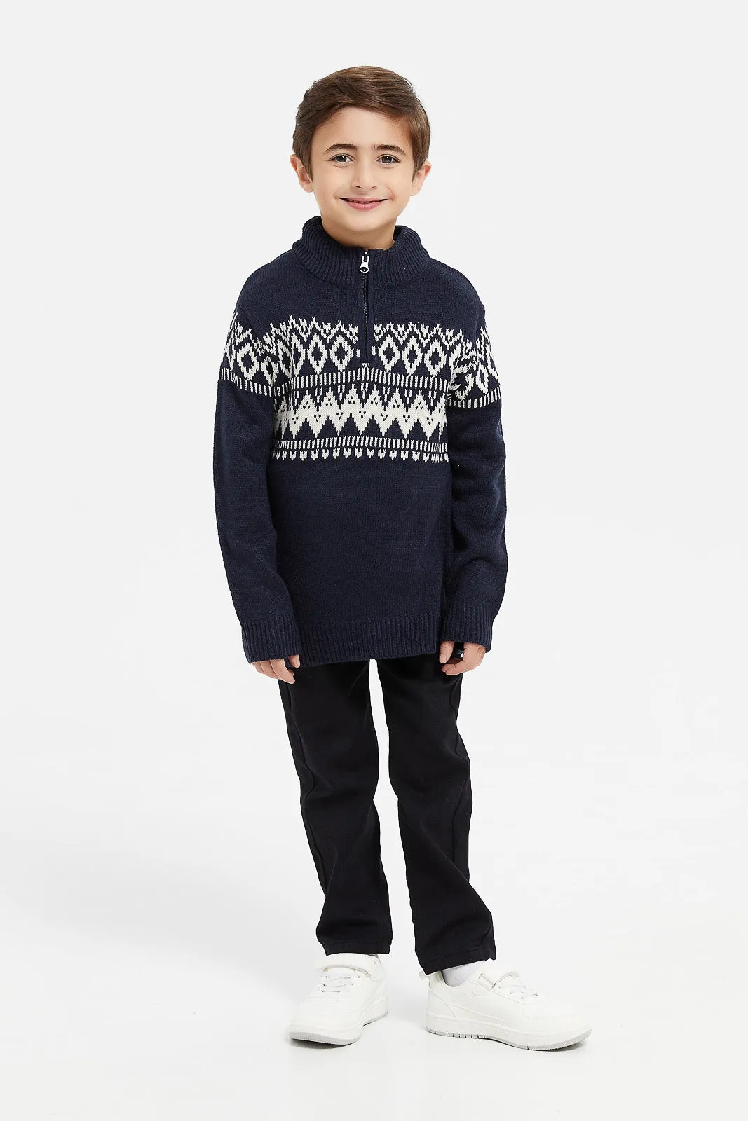 Boys Navy Knitted High Neck Jumper