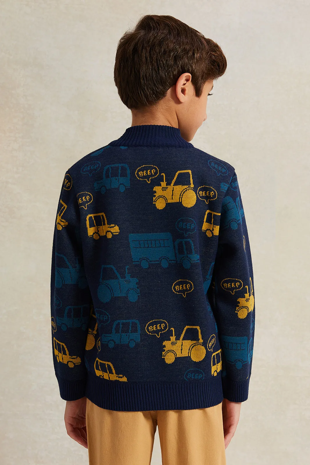 Boys Navy Trucks Print Pullover