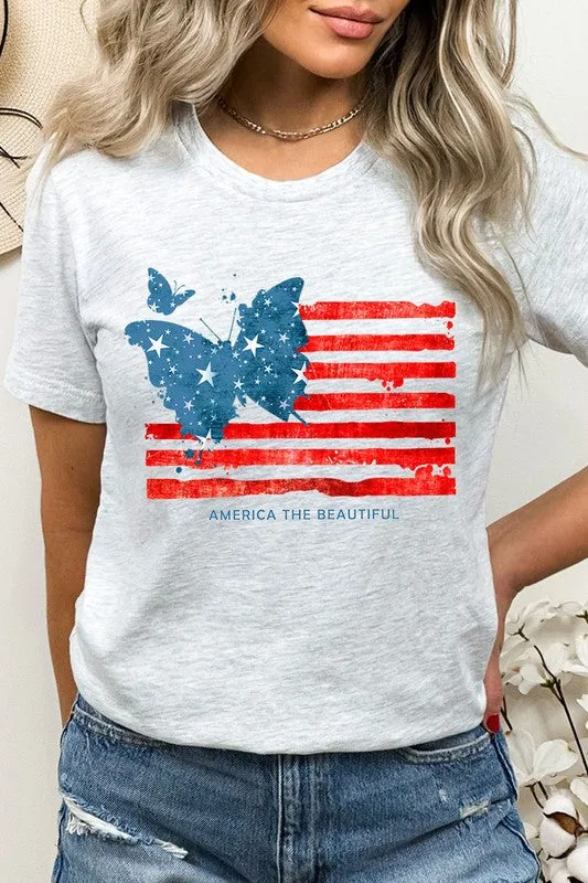 Butterfly USA Flag Graphic T Shirts