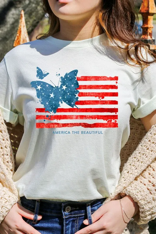 Butterfly USA Flag Graphic T Shirts