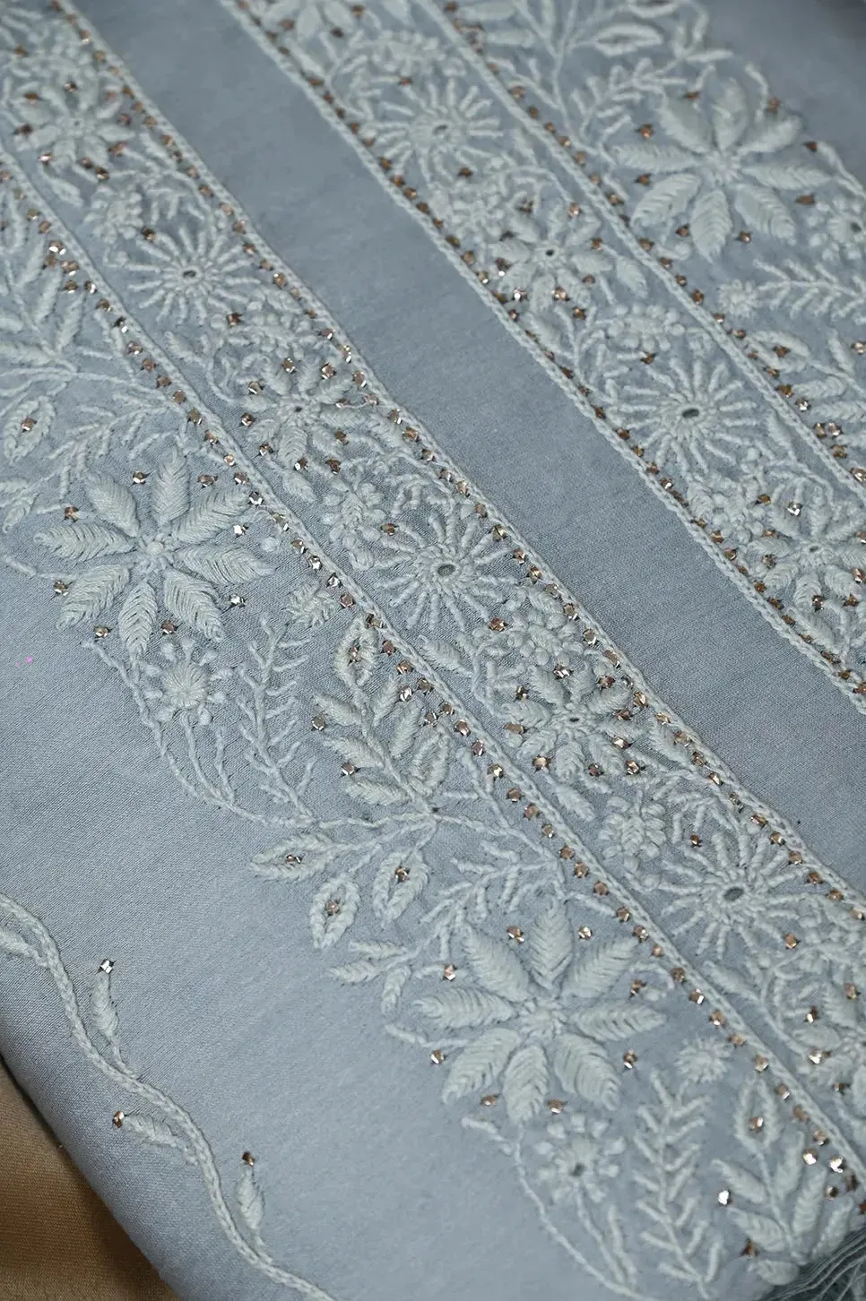 Chanderi Length Mukaish with Dupatta - Grey