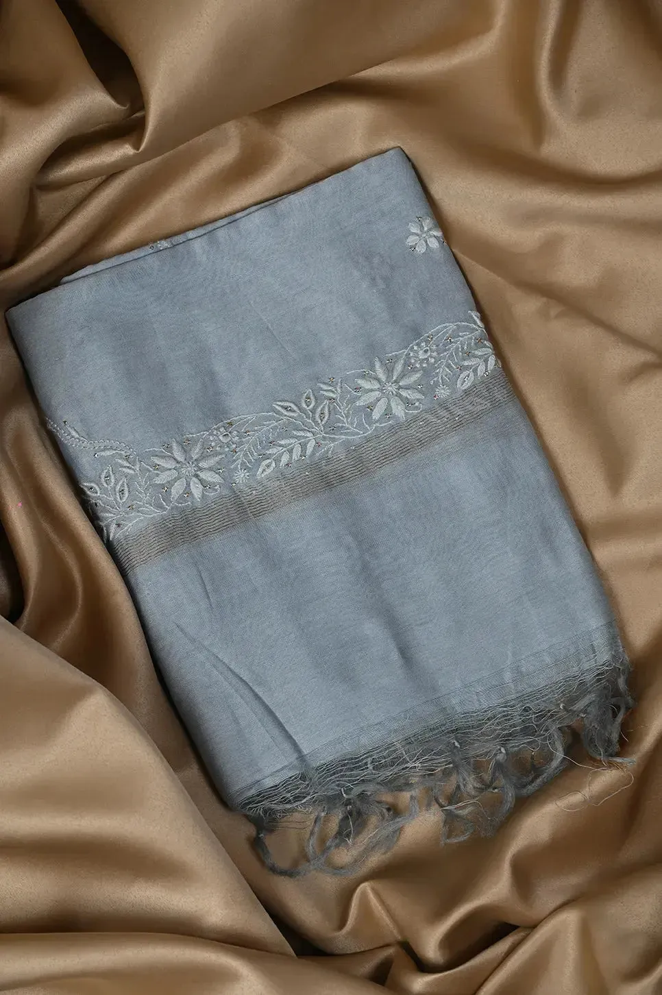 Chanderi Length Mukaish with Dupatta - Grey