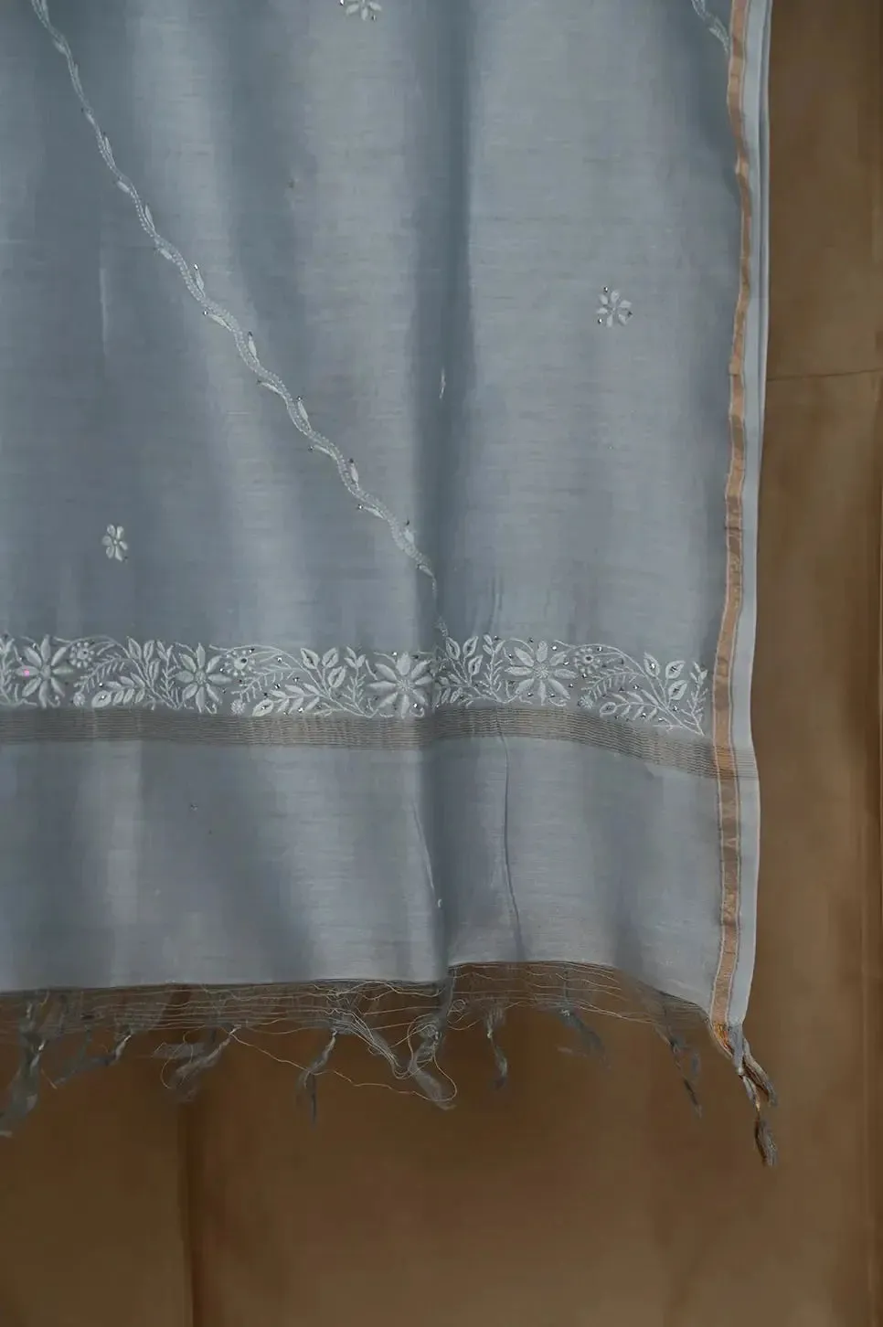 Chanderi Length Mukaish with Dupatta - Grey