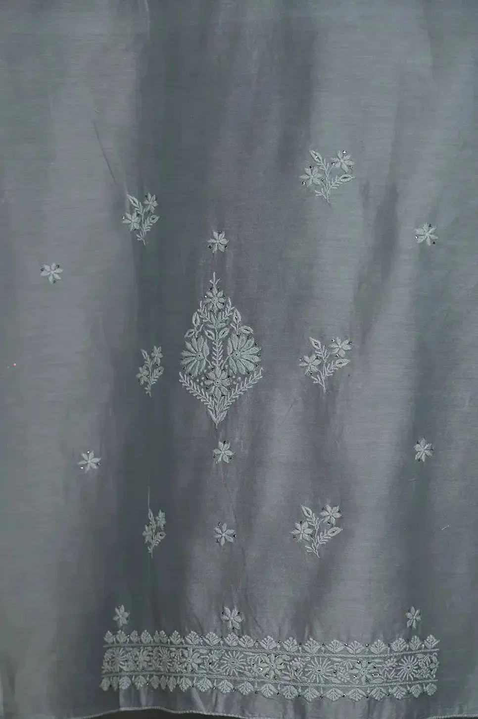 Chanderi Length Mukaish with Dupatta - Grey