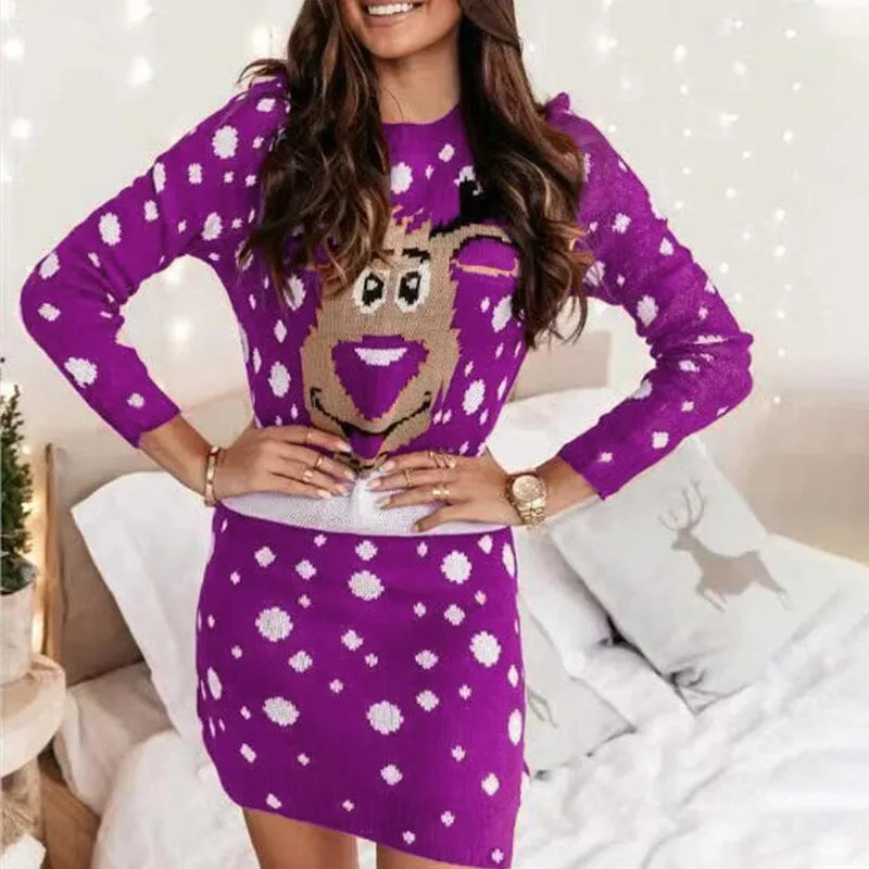 Christmas Print Sweater Dress