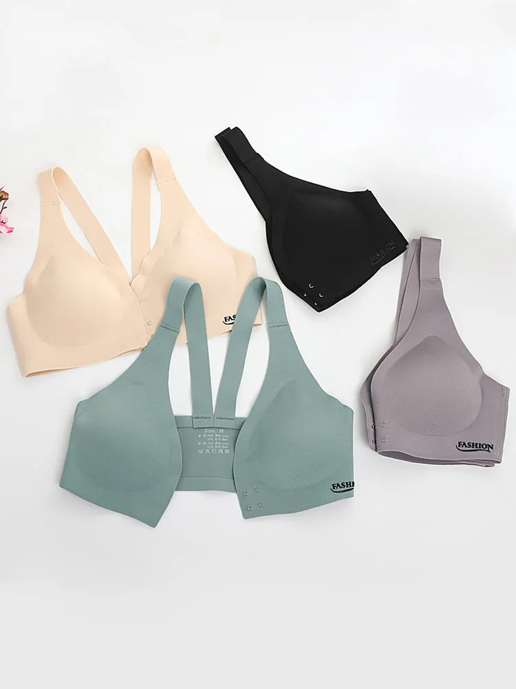 Comfort V-neck Front Closure Wireless Bras with Removable Chest Pad