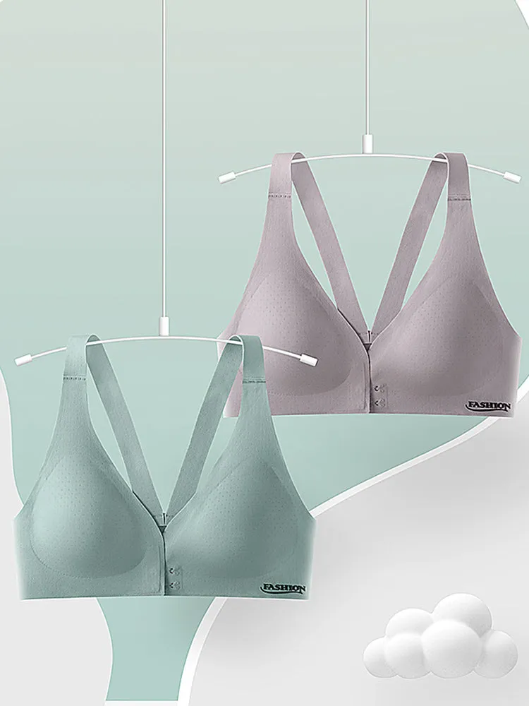 Comfort V-neck Front Closure Wireless Bras with Removable Chest Pad