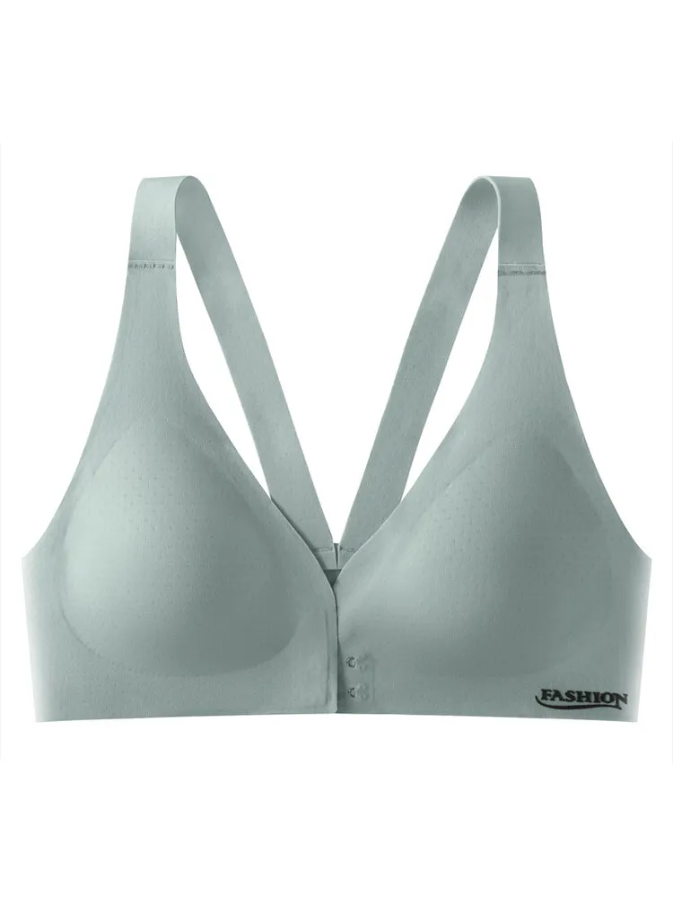 Comfort V-neck Front Closure Wireless Bras with Removable Chest Pad