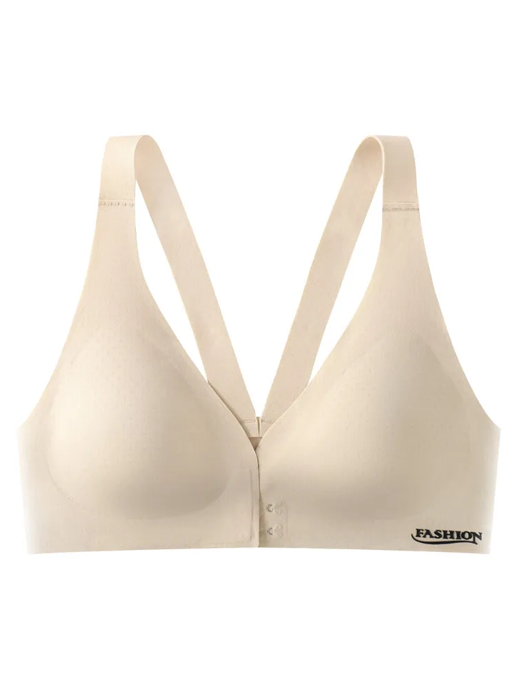 Comfort V-neck Front Closure Wireless Bras with Removable Chest Pad