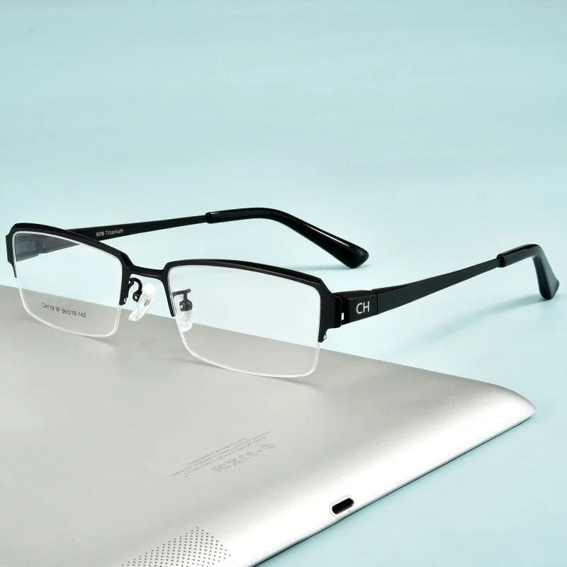 Cubojue Unisex Semi Rim Rectangle Titanium Eyeglasses