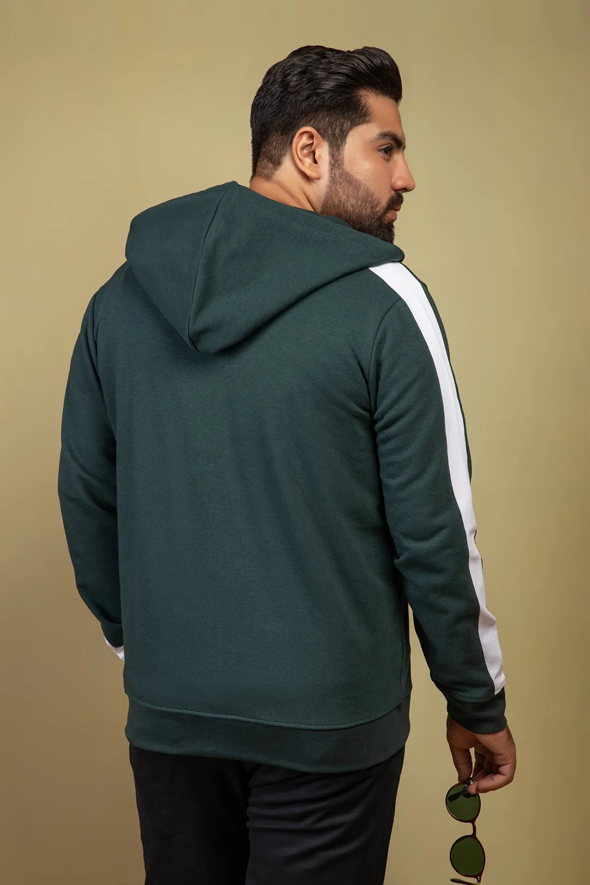 Deep Teal Color Block Zip-Up Hoodie (Plus Size) - W23 - MH0058P