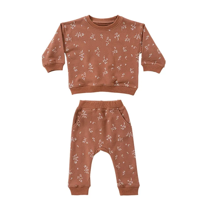 Earth tone Wildflower pattern Baby Set Top  Pants