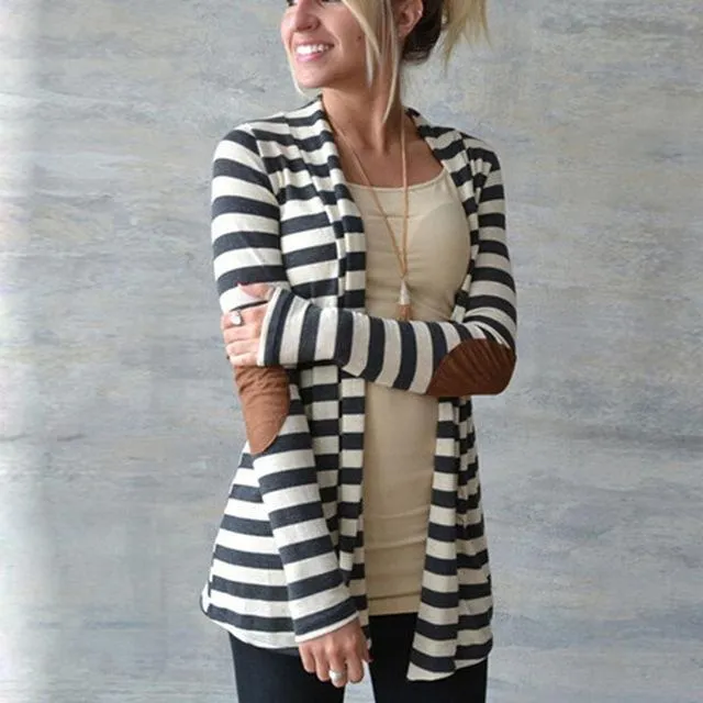 Elbow Patch Striped Cardigan