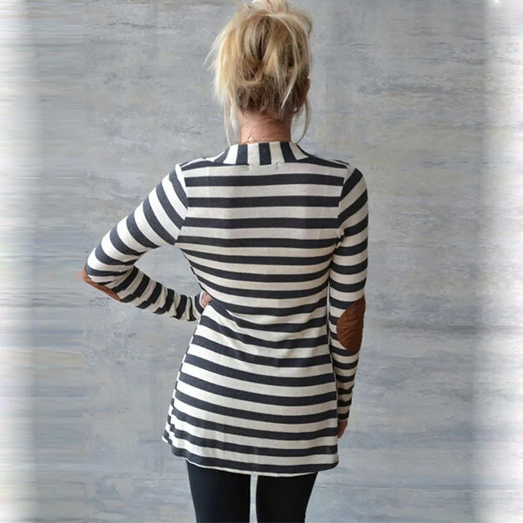 Elbow Patch Striped Cardigan