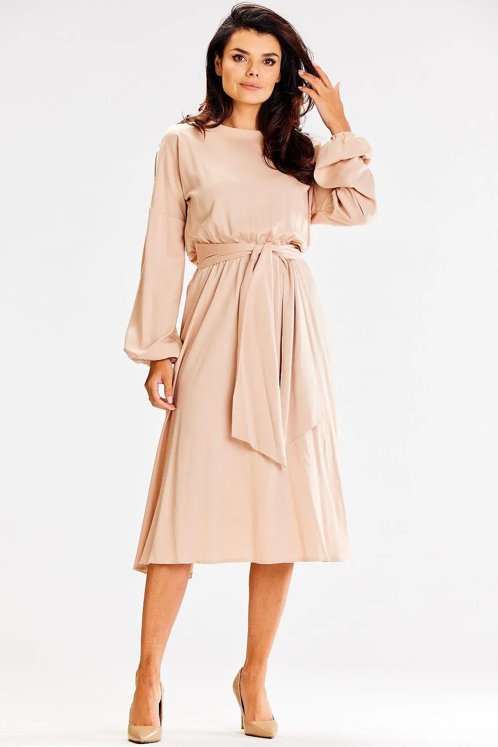 Elegant Flared Waist-Tie Everyday Dress