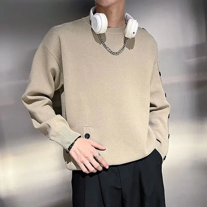 Fashion Round Neck Sleeve Button Sweater