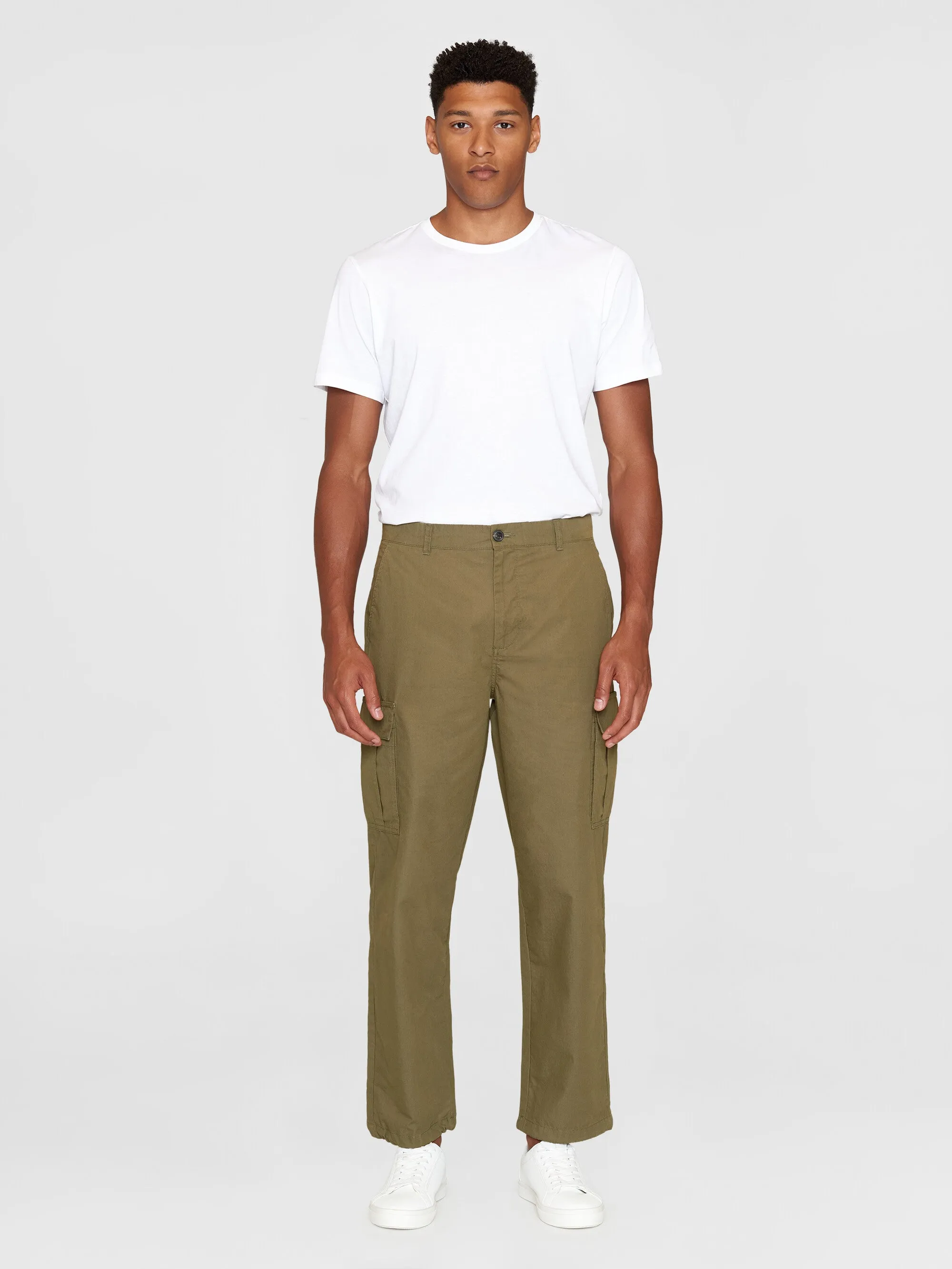 FIG loose cargo poplin pants - GOTS/Vegan - Burned Olive