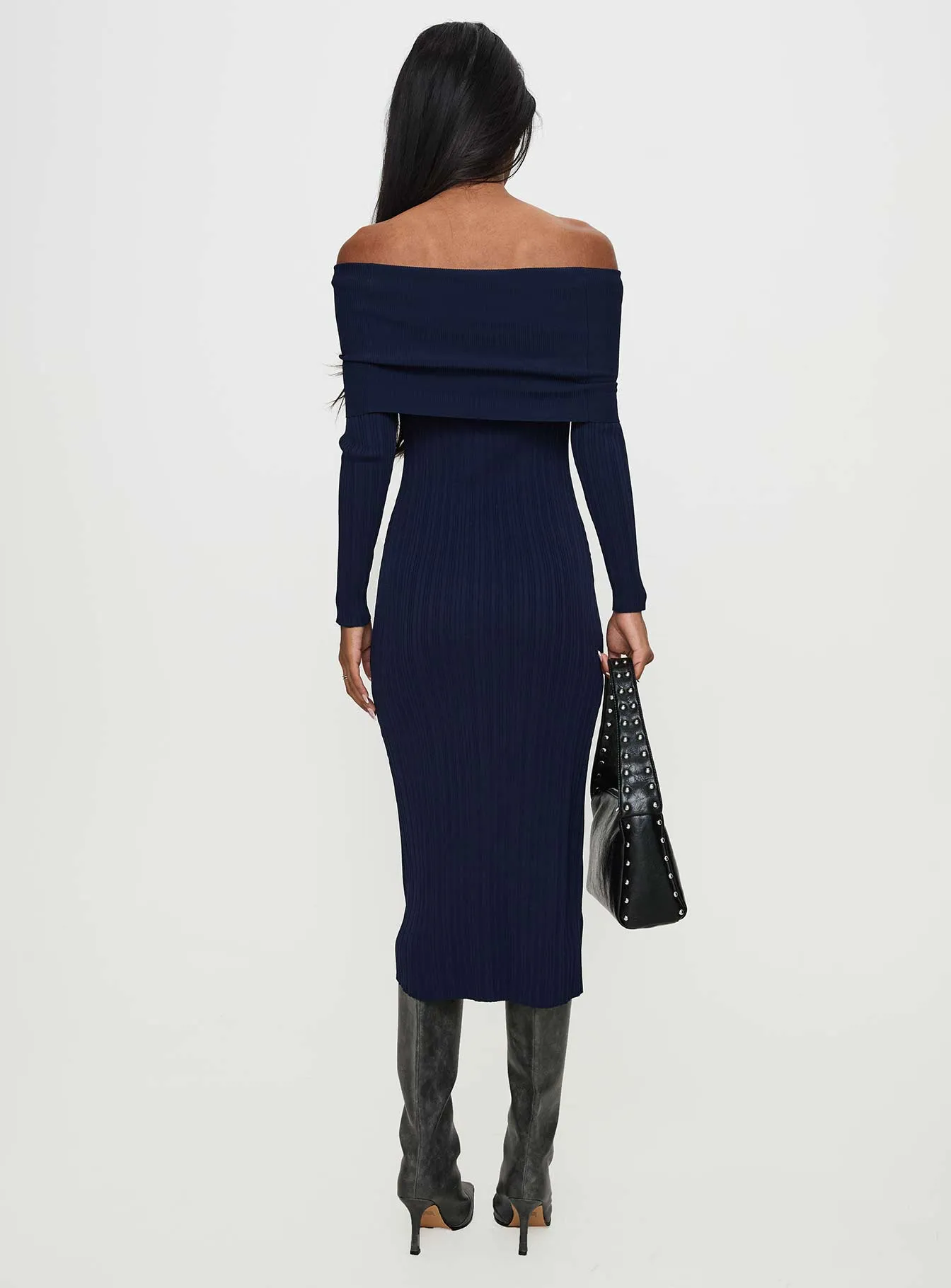 Flisse Long Sleeve Rib Maxi Dress Navy