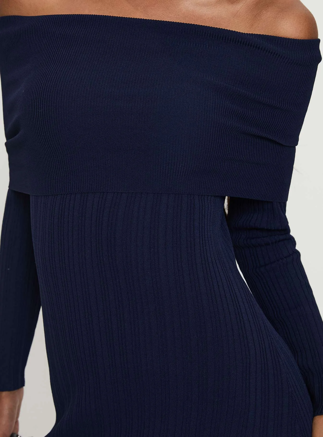 Flisse Long Sleeve Rib Maxi Dress Navy