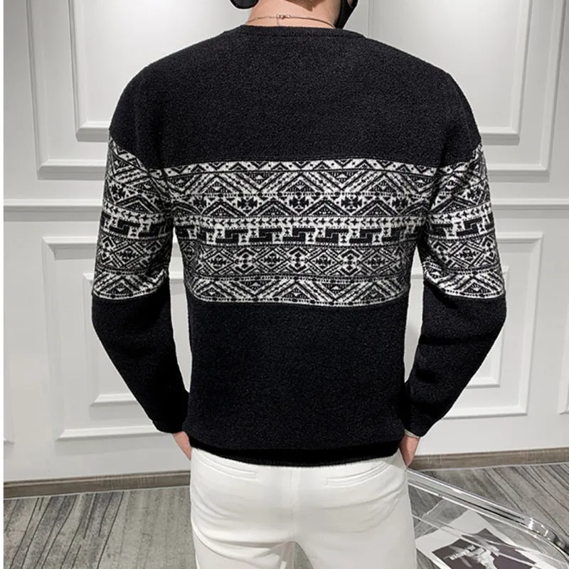 Geometric Pattern Long Sleeves O-Neck Knitwear