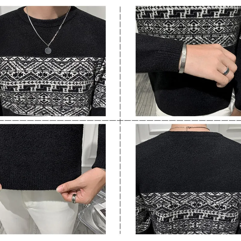 Geometric Pattern Long Sleeves O-Neck Knitwear