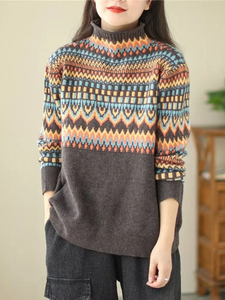 Geometric Print Turtleneck Sweater