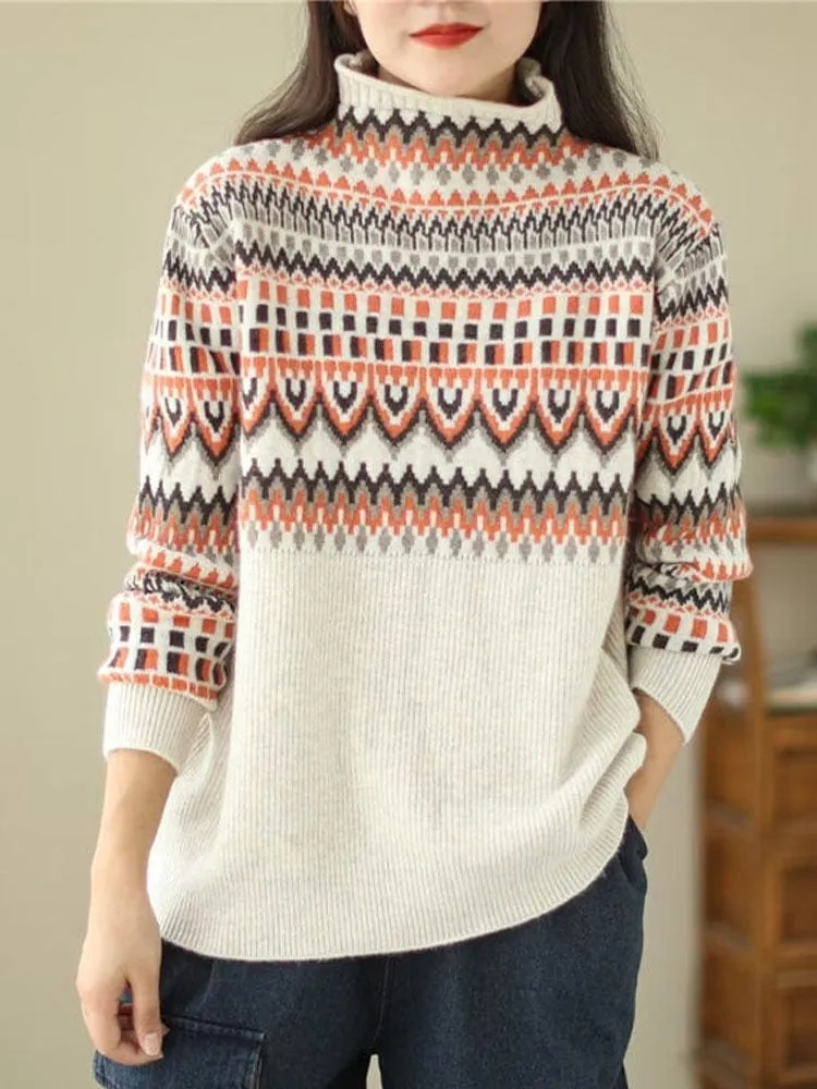 Geometric Print Turtleneck Sweater