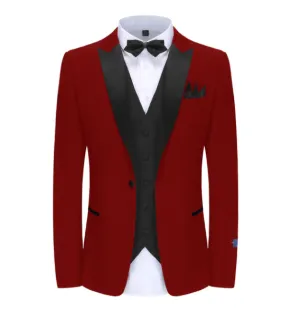 Gino Vitale Slim Fit Peak Lapel Three Piece Tuxedo - Red