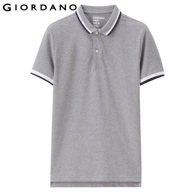 Giordano Men Slim Polo Pique Stretchy Polo Shirt Men Stripes Ribbed Collar Tops Short Sleeve Tee Shirt Camisa Masculina