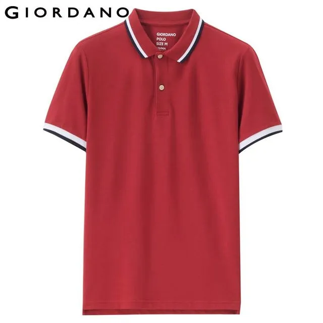 Giordano Men Slim Polo Pique Stretchy Polo Shirt Men Stripes Ribbed Collar Tops Short Sleeve Tee Shirt Camisa Masculina