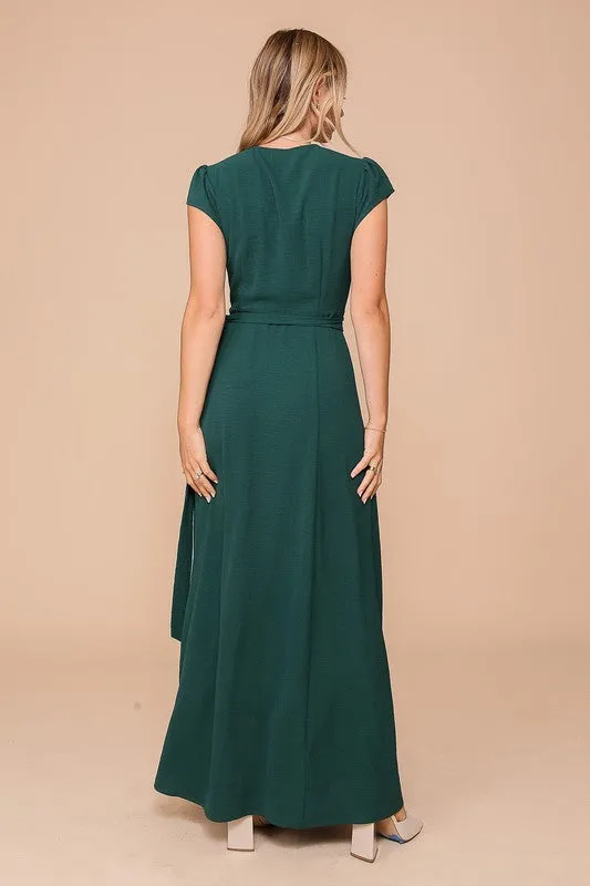 Green Vacay airflow surplice wrap maxi dress