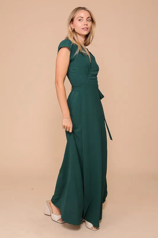 Green Vacay airflow surplice wrap maxi dress