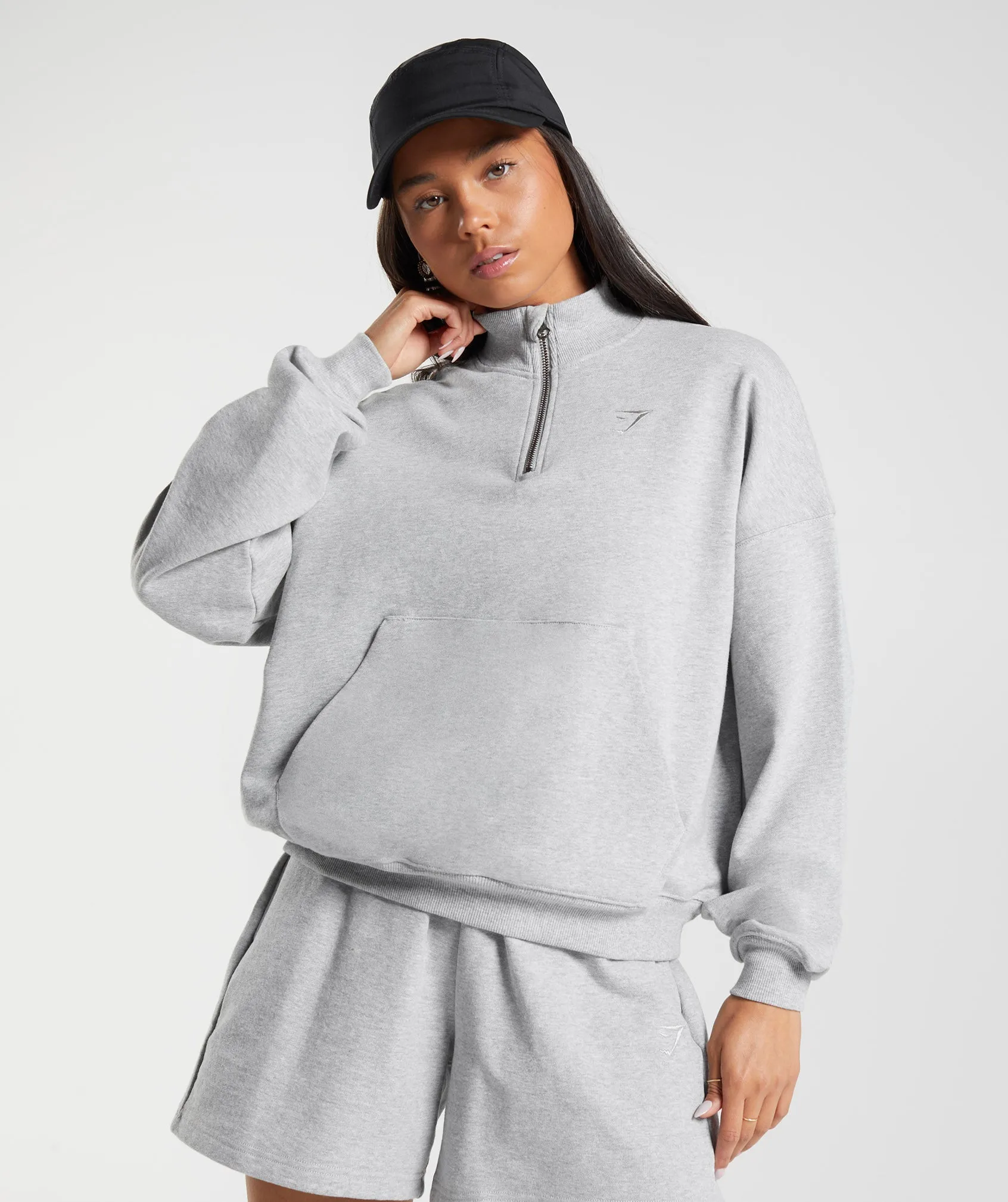 Gymshark Rest Day Sweats 1/2 Zip Pullover - Light Grey Core Marl