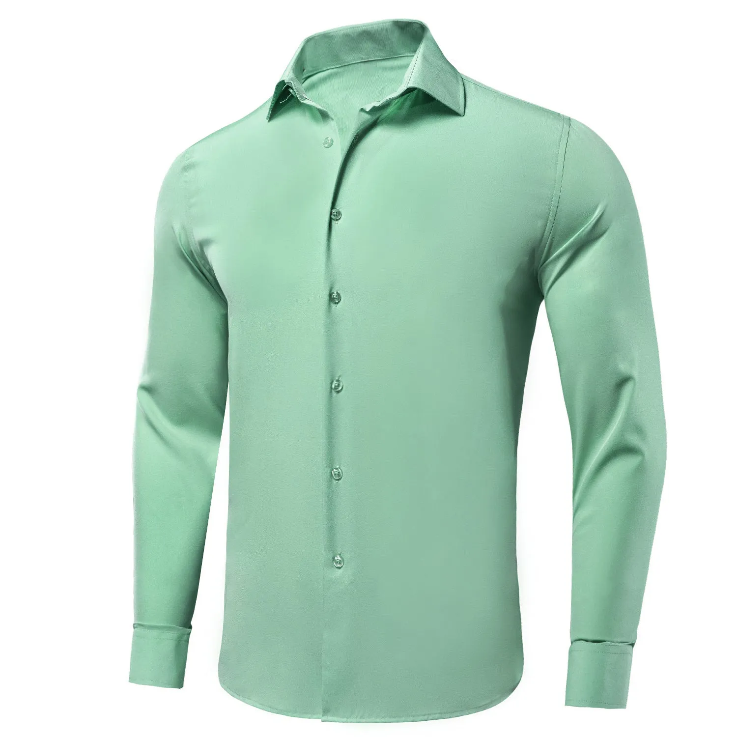 Hi-Tie Wedding Shirt Mint Green Solid Stretch Men's Light Green Top